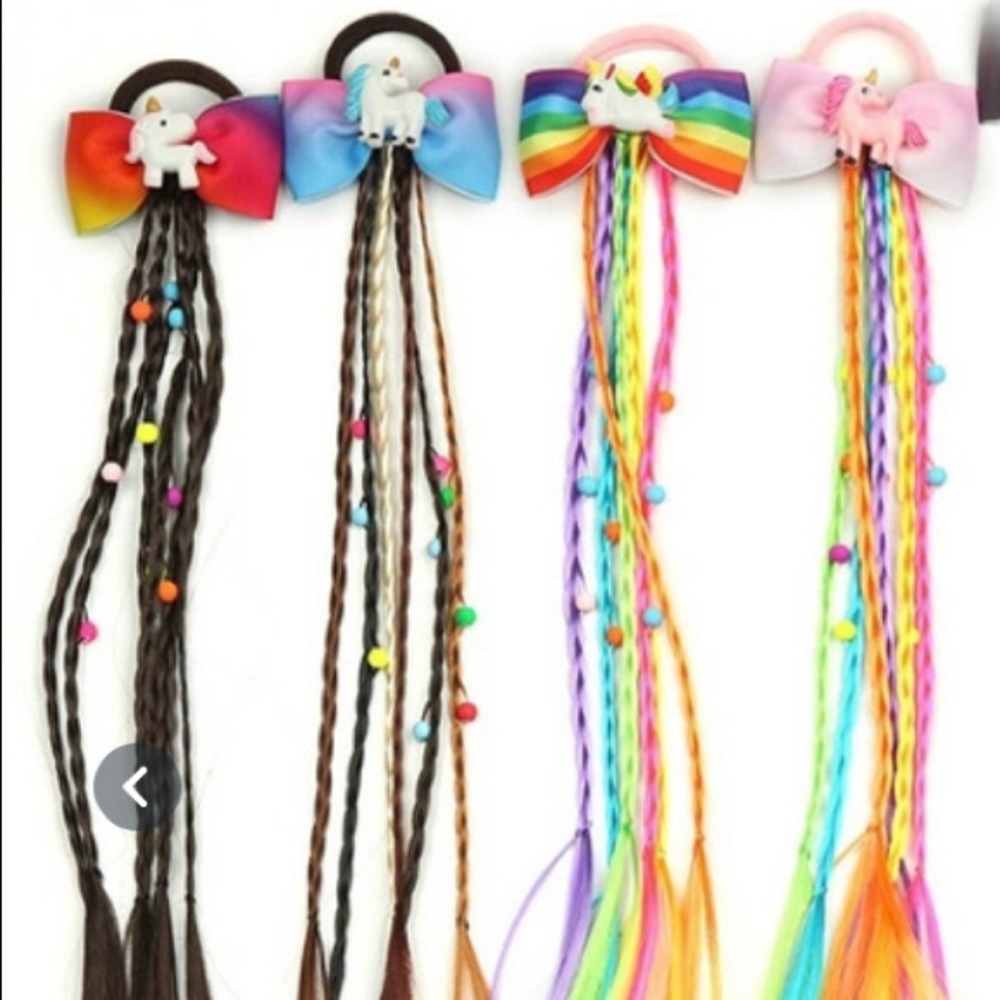 SALE: 2 for $14, 4 for $20 Hair Bow, Elastic Tie with Beaded & Braided Hair